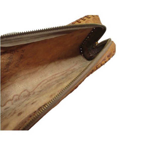 Vintage 1960s Hand Tooled Leather Western Wristlet Clutch Handbag Zip Closure - Picture 8 of 10